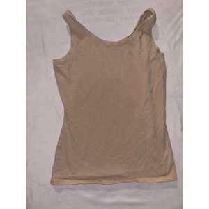 New Direction Cropped Tank Top Womens Medium Beige Stretch Wide Strap Scoop Neck
